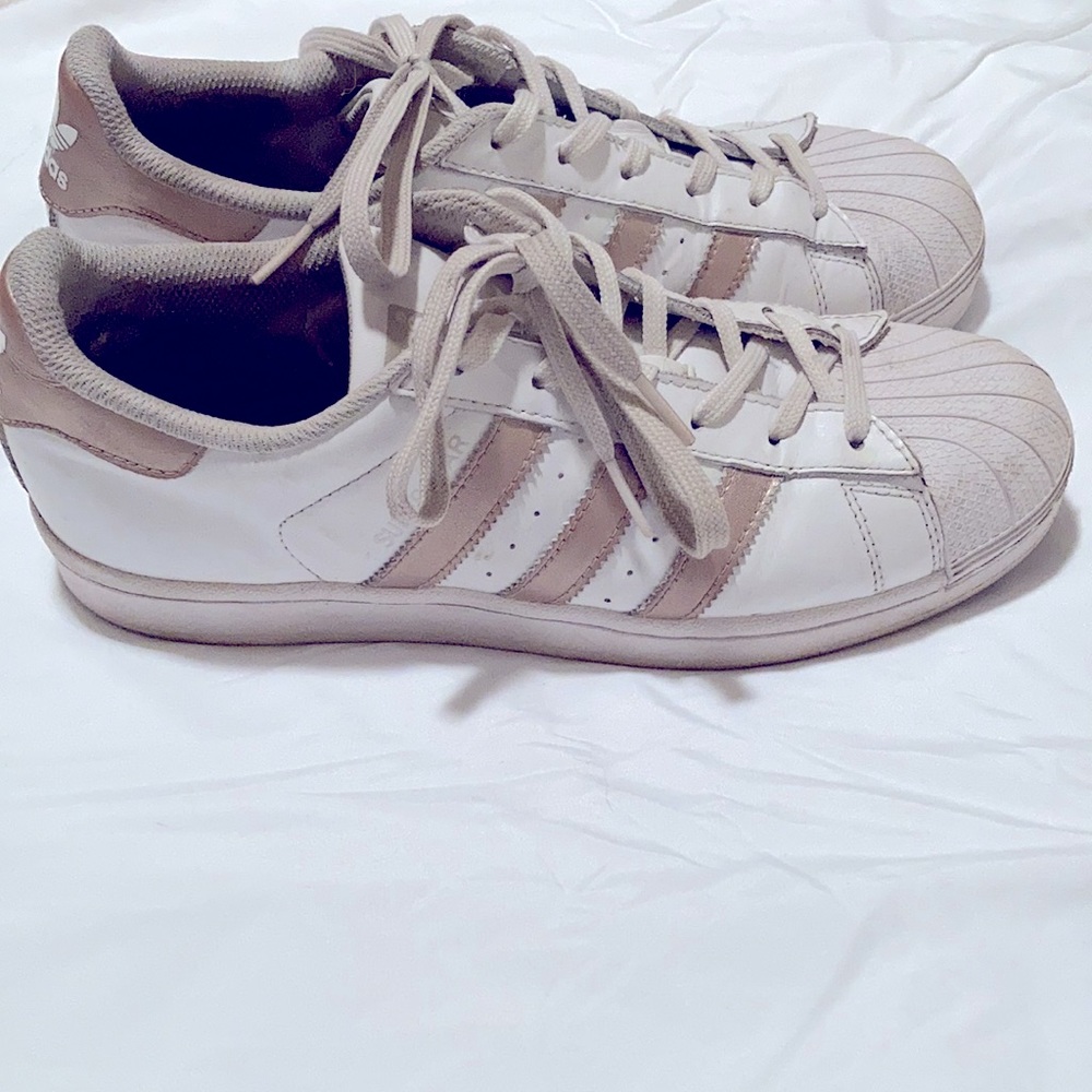 Adidas Women’s White and Metallic Copper Shell Toe Sneaker